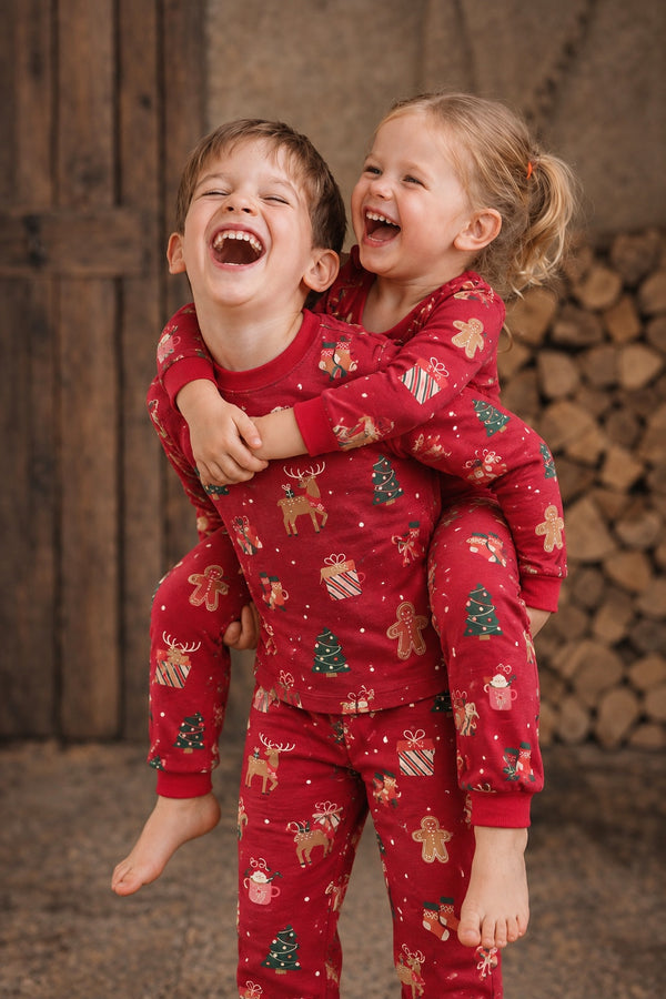 Christmas Print T-Shirt & Joggers Set — Red