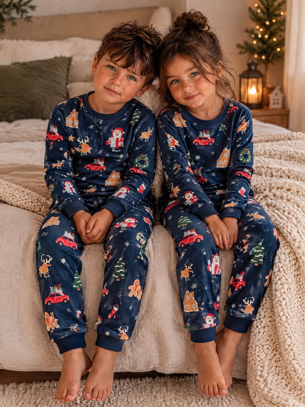 Christmas Print T-Shirt & Joggers Set — Navy