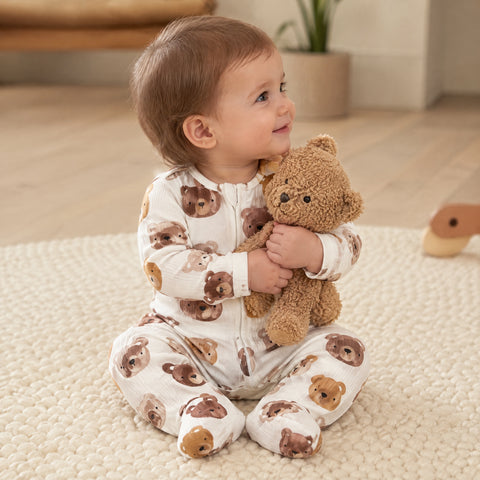 Watercolour Bear Footed Sleepsuit — Cream