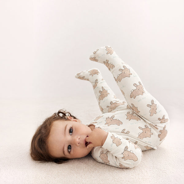 Hop Hop Bunny Footed Sleepsuit — Cream