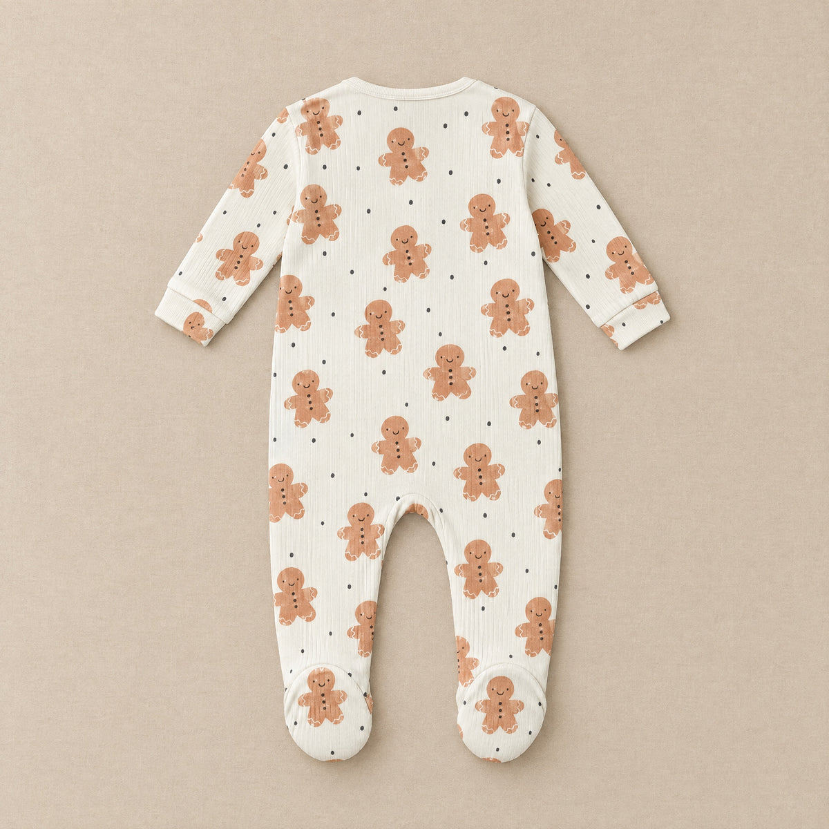 Cream gingerbread footed sleepsuit, back, laid flat