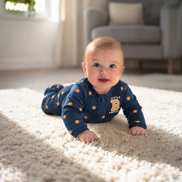 Little Brother Star Footed Sleepsuit — Navy