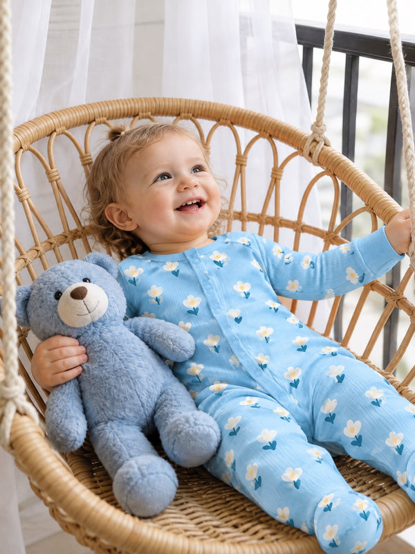 Little Blossom Footed Sleepsuit — Powder Blue