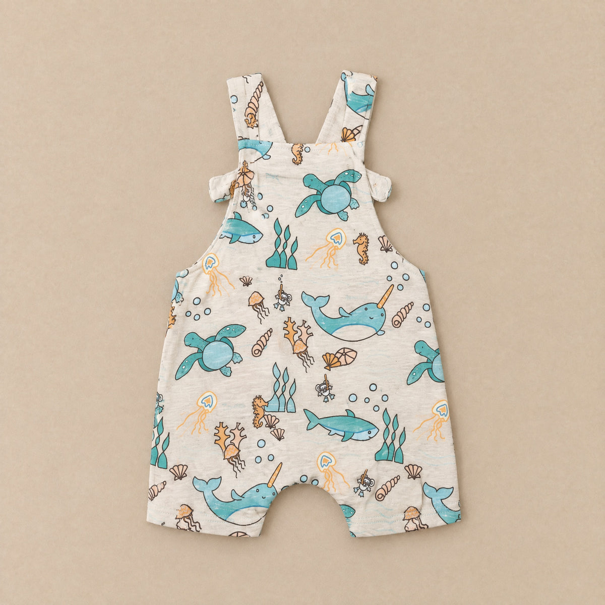 Under the Sea dungarees laid flat, back