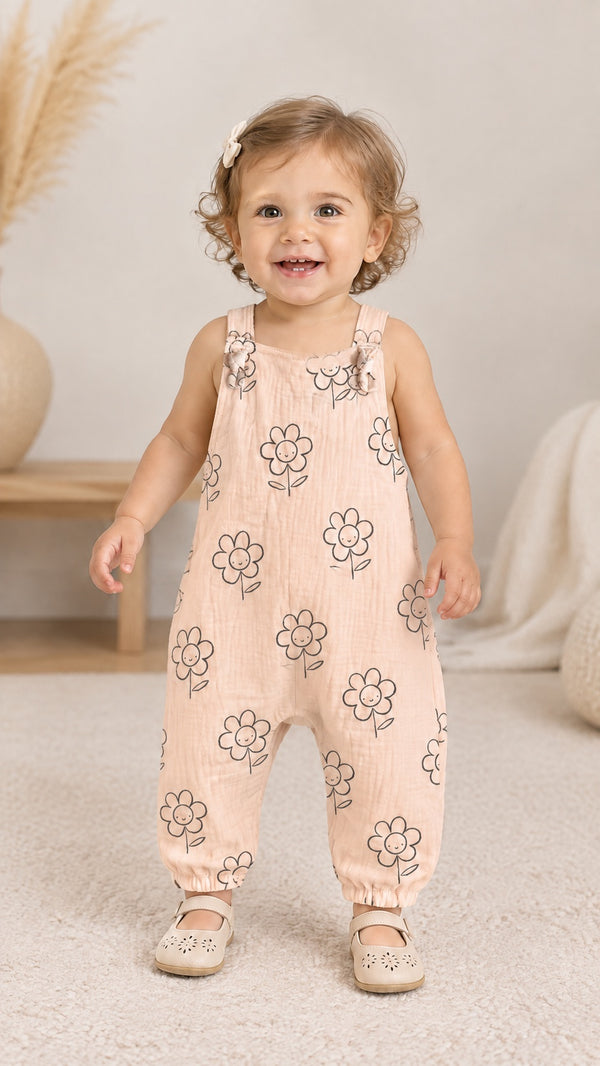 Happy Daisy Dungarees — Peach
