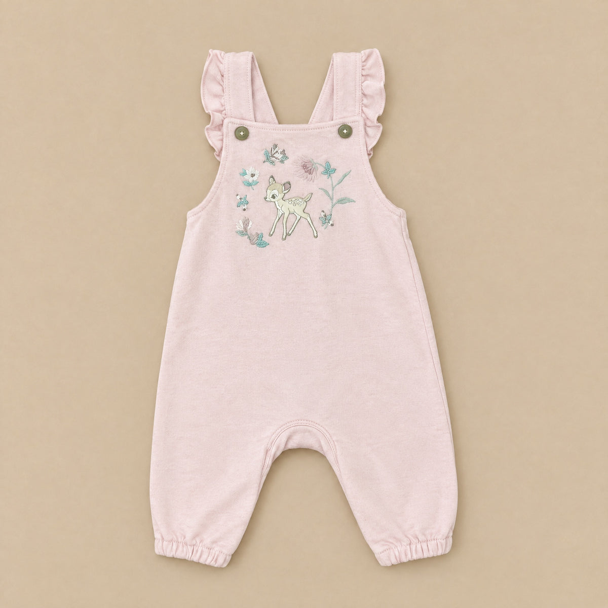 Little Fawn dungarees laid flat, front