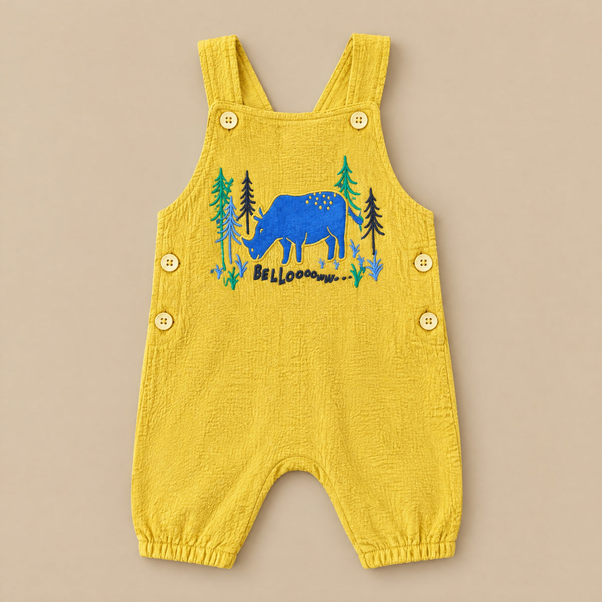 Forest Bellow dungarees laid flat, front