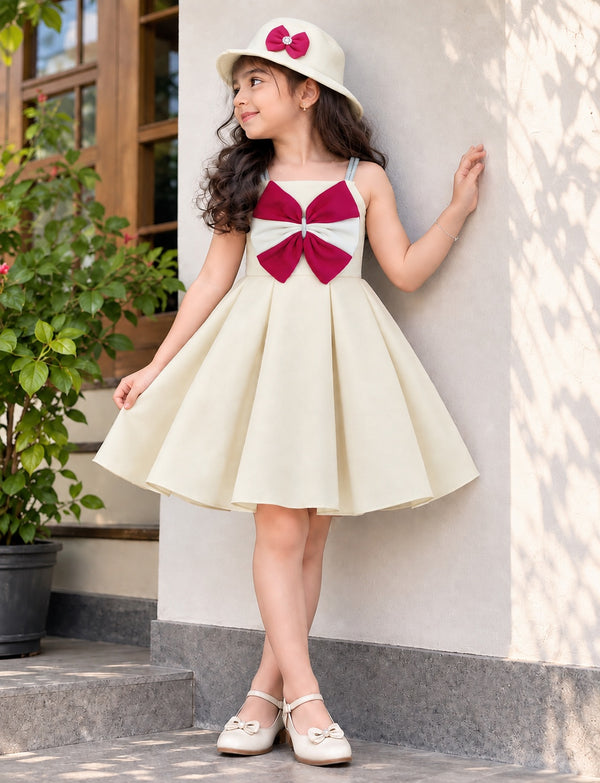 Butterfly Bow Scuba Party Dress with Hat — Ivory