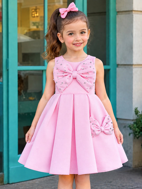 Pearl Bow Scuba Party Frock — Pink