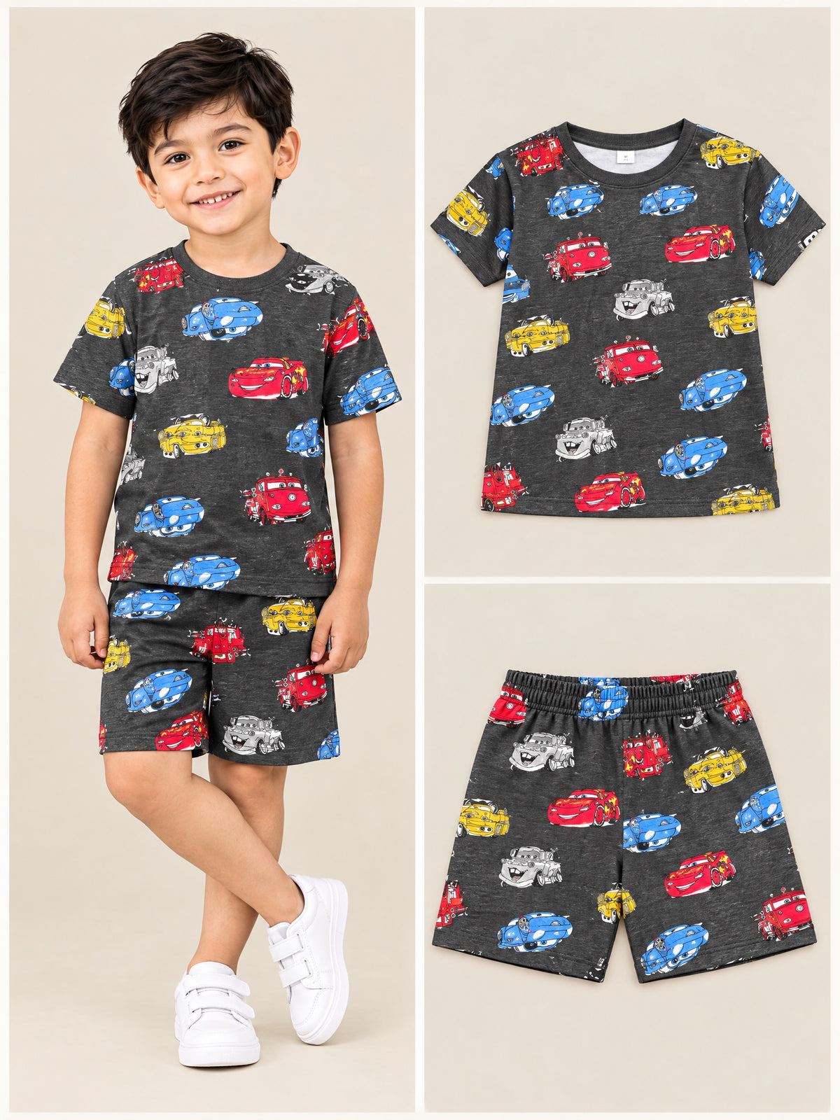 Charcoal Race Cars T-shirt and shorts set