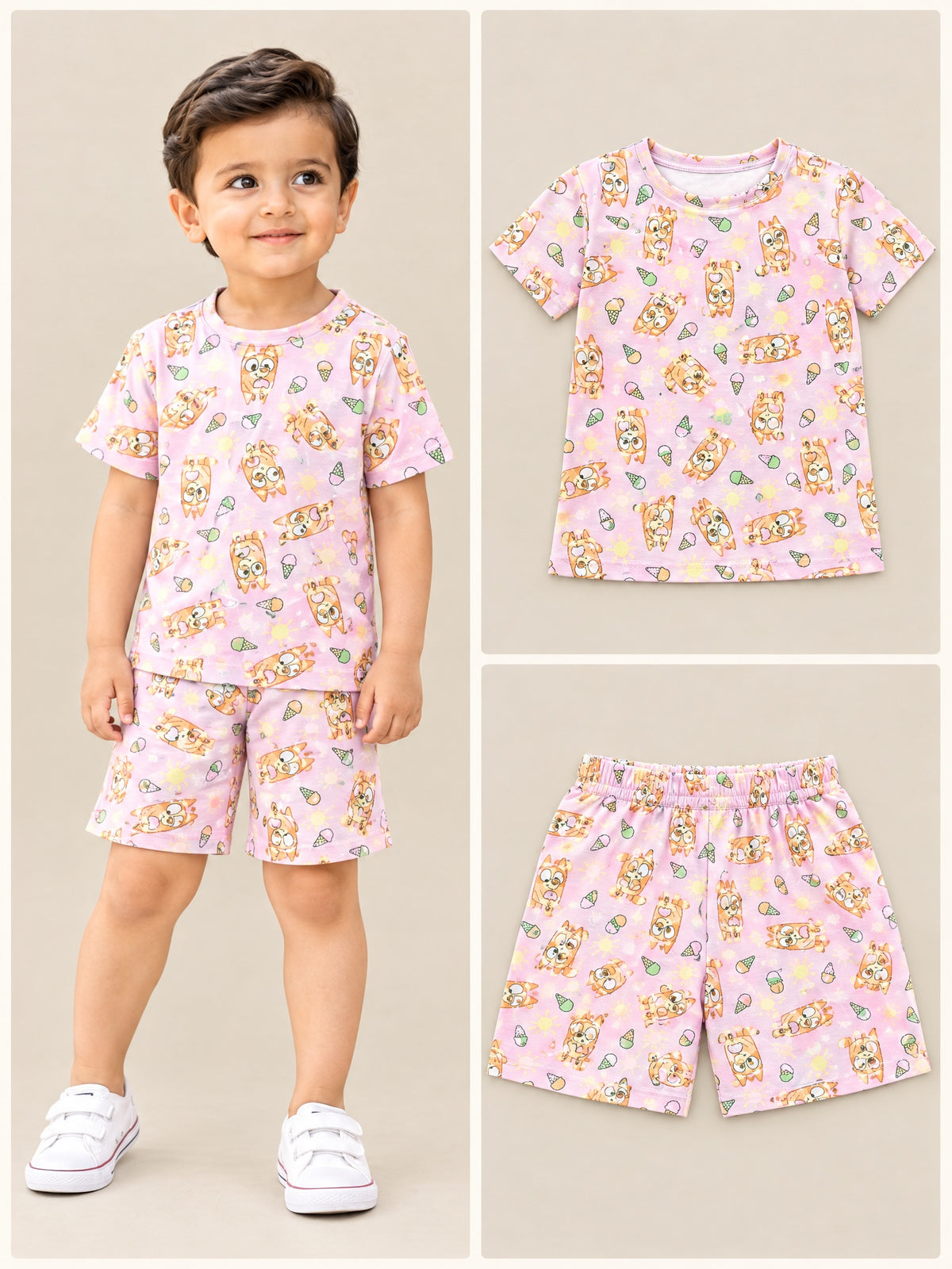 Pink Pup and Ice Cream T-shirt and shorts set