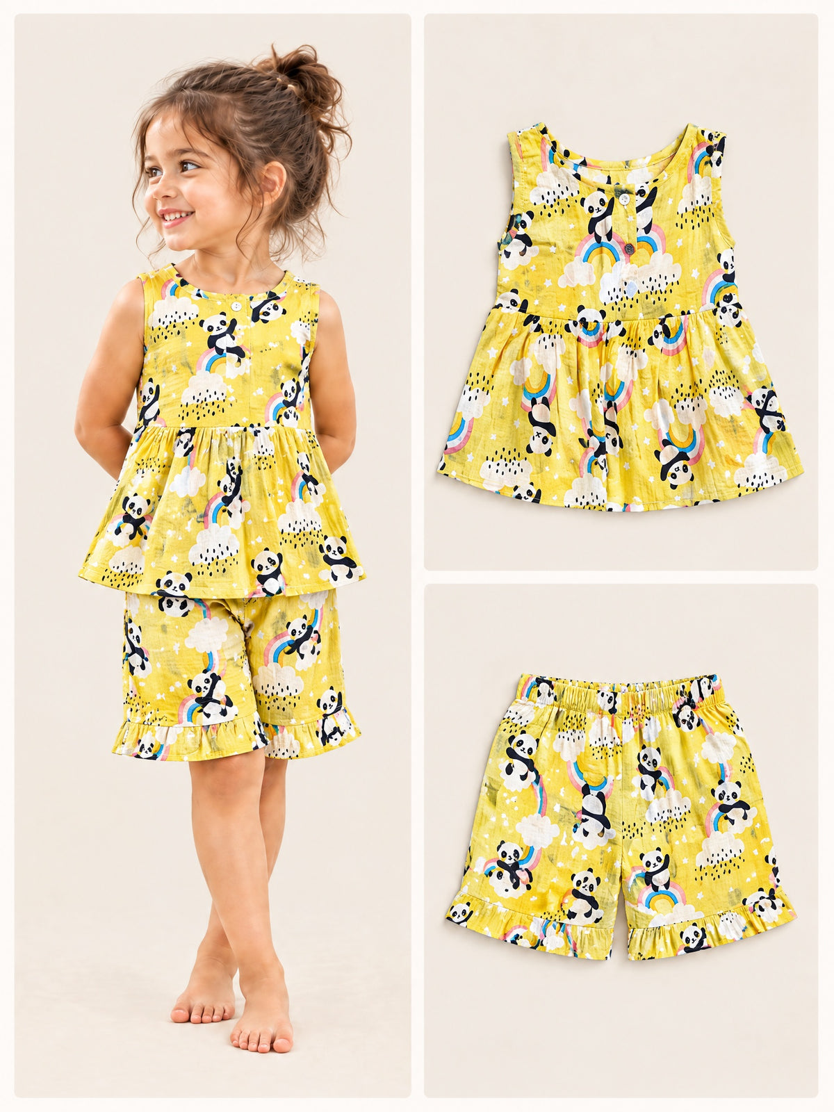 Sunshine Panda Jaipur cotton top and shorts set