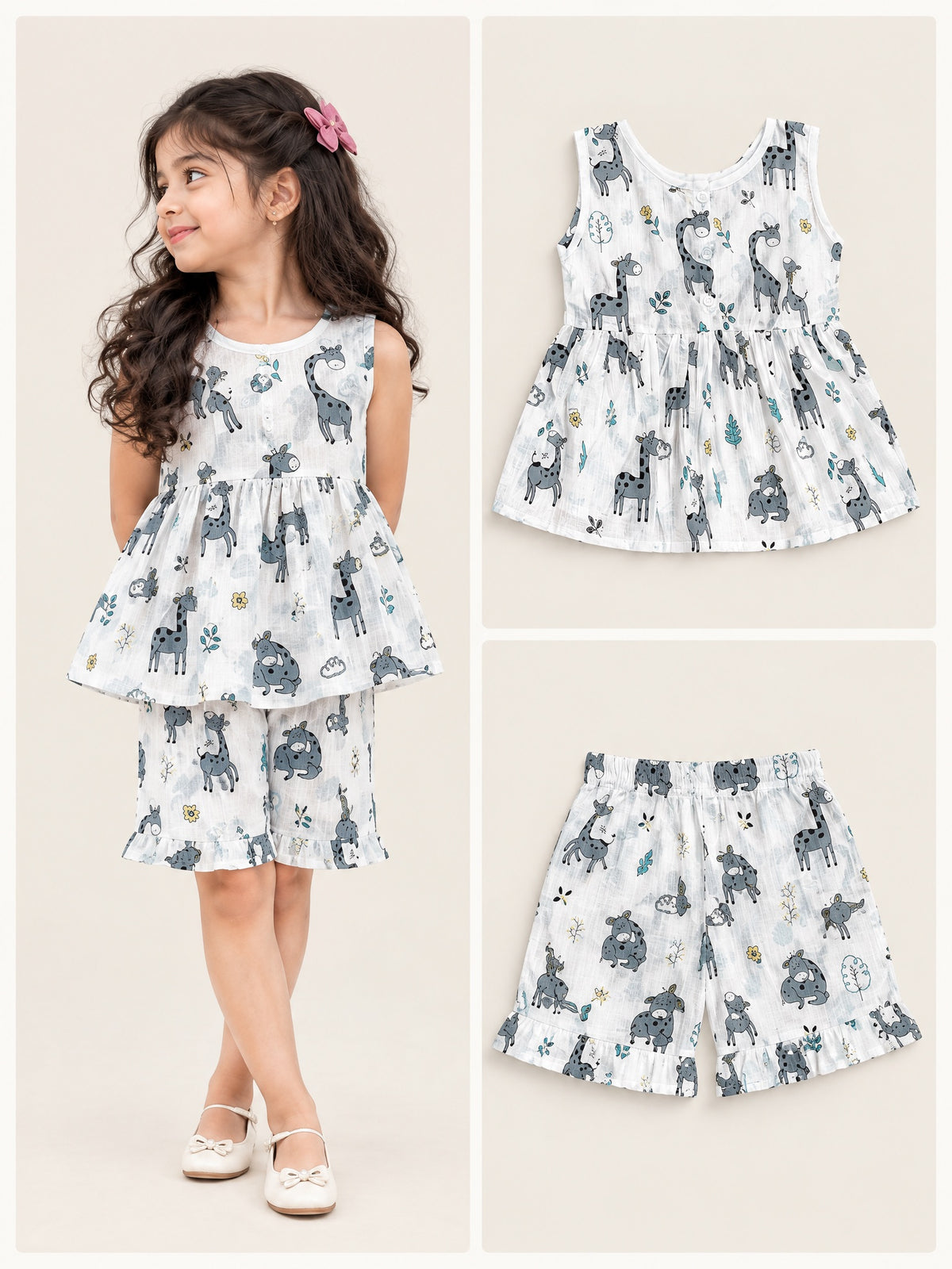 Grey Giraffe Jaipur cotton top and shorts set