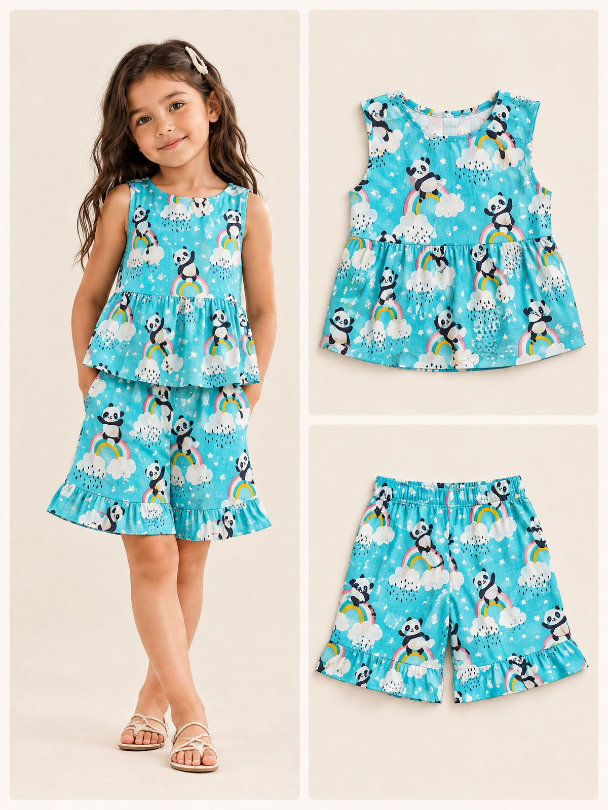 Sky Panda Jaipur cotton top and shorts set