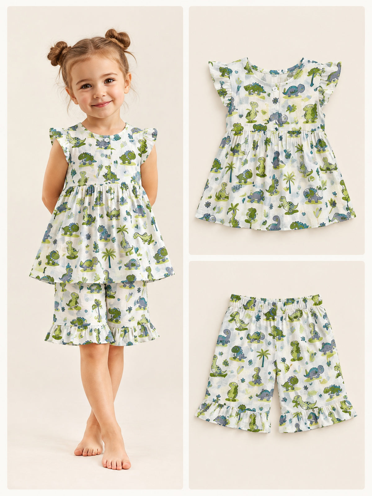 Little Dino Jaipur cotton top and shorts set
