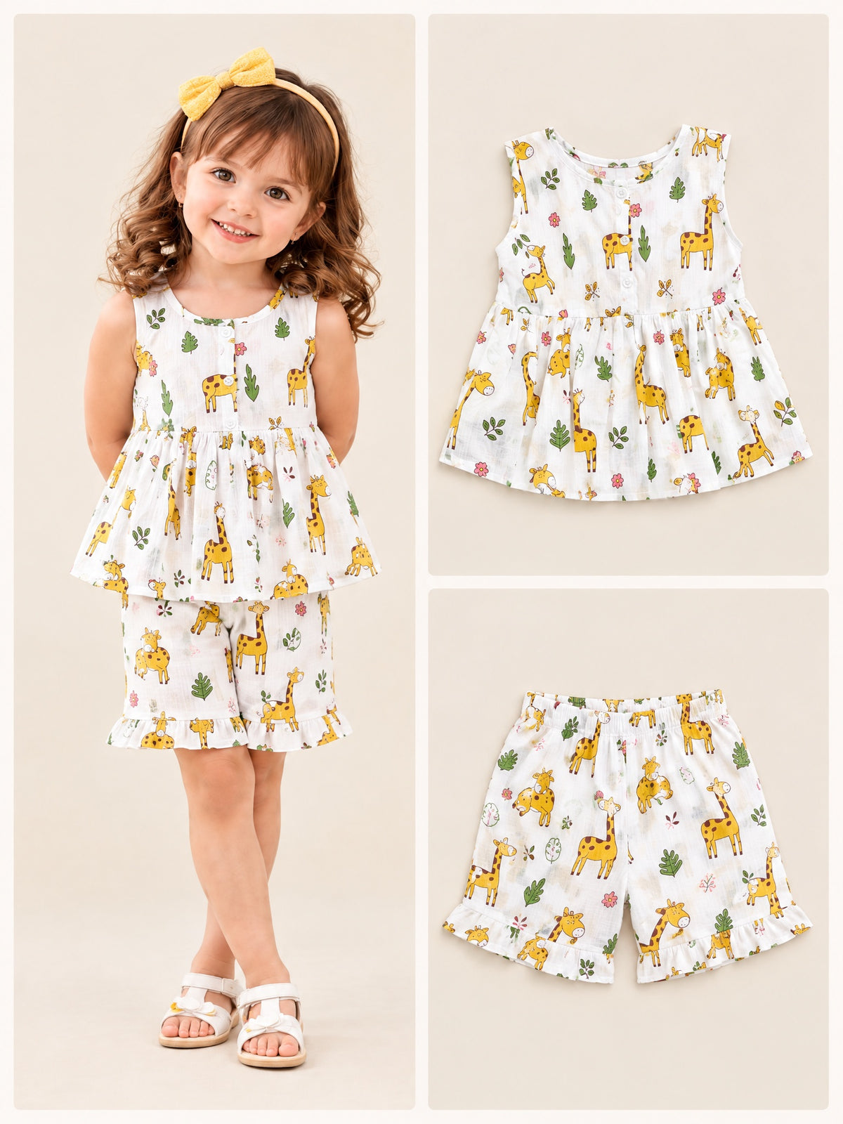 Sunny Giraffe Jaipur cotton top and shorts set