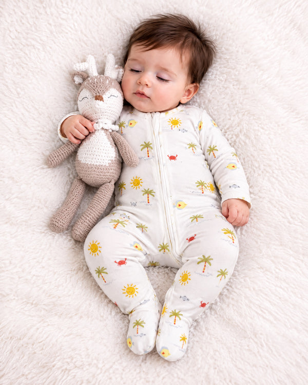 Sunny Palm Footed Sleepsuit — Cream