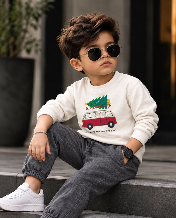 Festive Van Sweatshirt & Joggers Set — Ivory and Charcoal